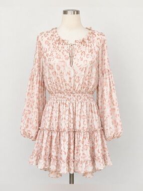 Buddy Love Dress Medium Blush Pink Metallic Leopard Ruffle Boho Mini Dress